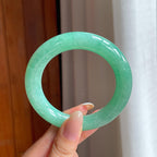 糯冰满绿翡翠圆条手镯（55mm)（yc419488）
