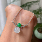 18k金钻镶糯冰种无色圆珠项链   天然缅甸A货翡翠（yc319028）