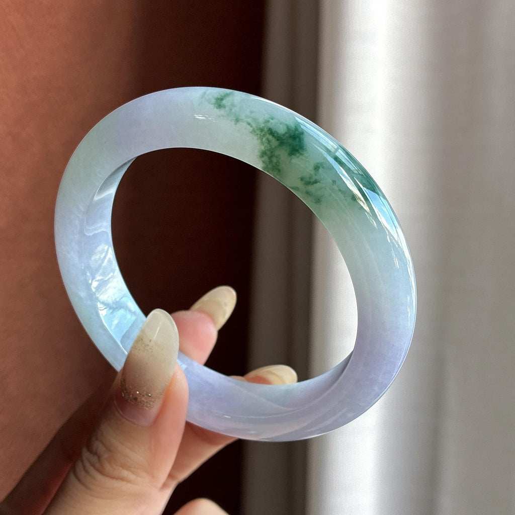 大圈口 糯冰紫底飘花莫奈花园正圈平安镯 60圈 天然缅甸A货翡翠（yc699216）