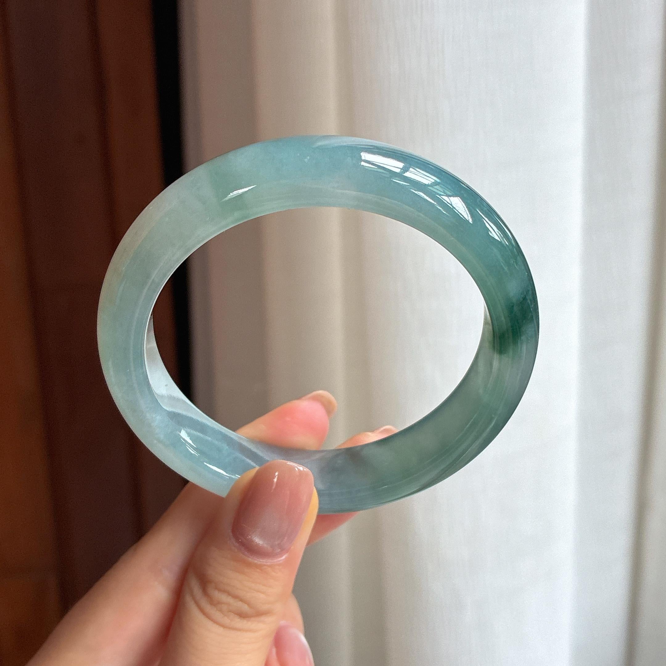 糯冰蓝晴飘花翡翠平安镯（55.8mm)（yc424280）