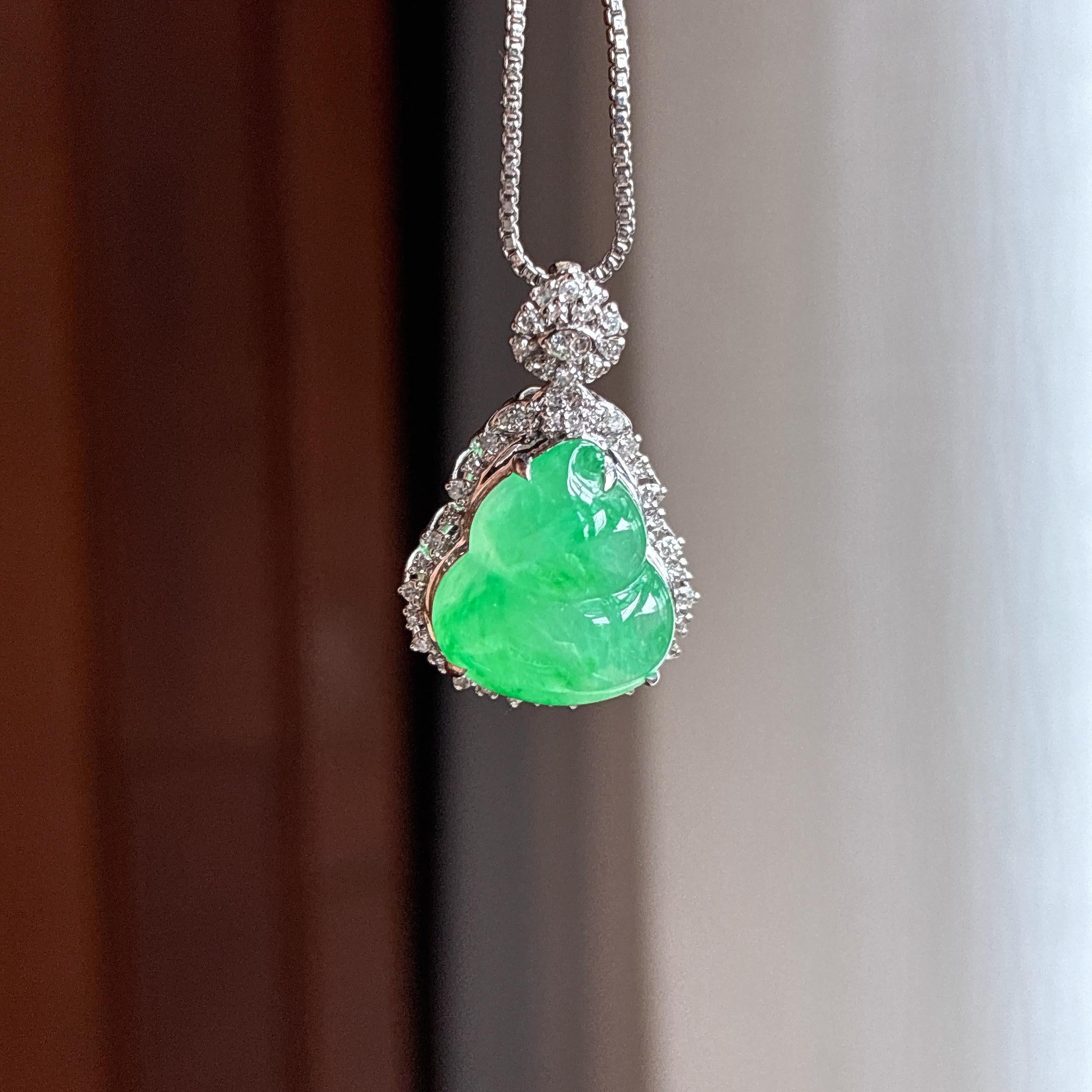 18k金镶冰种满绿翡翠葫芦（yc440181）