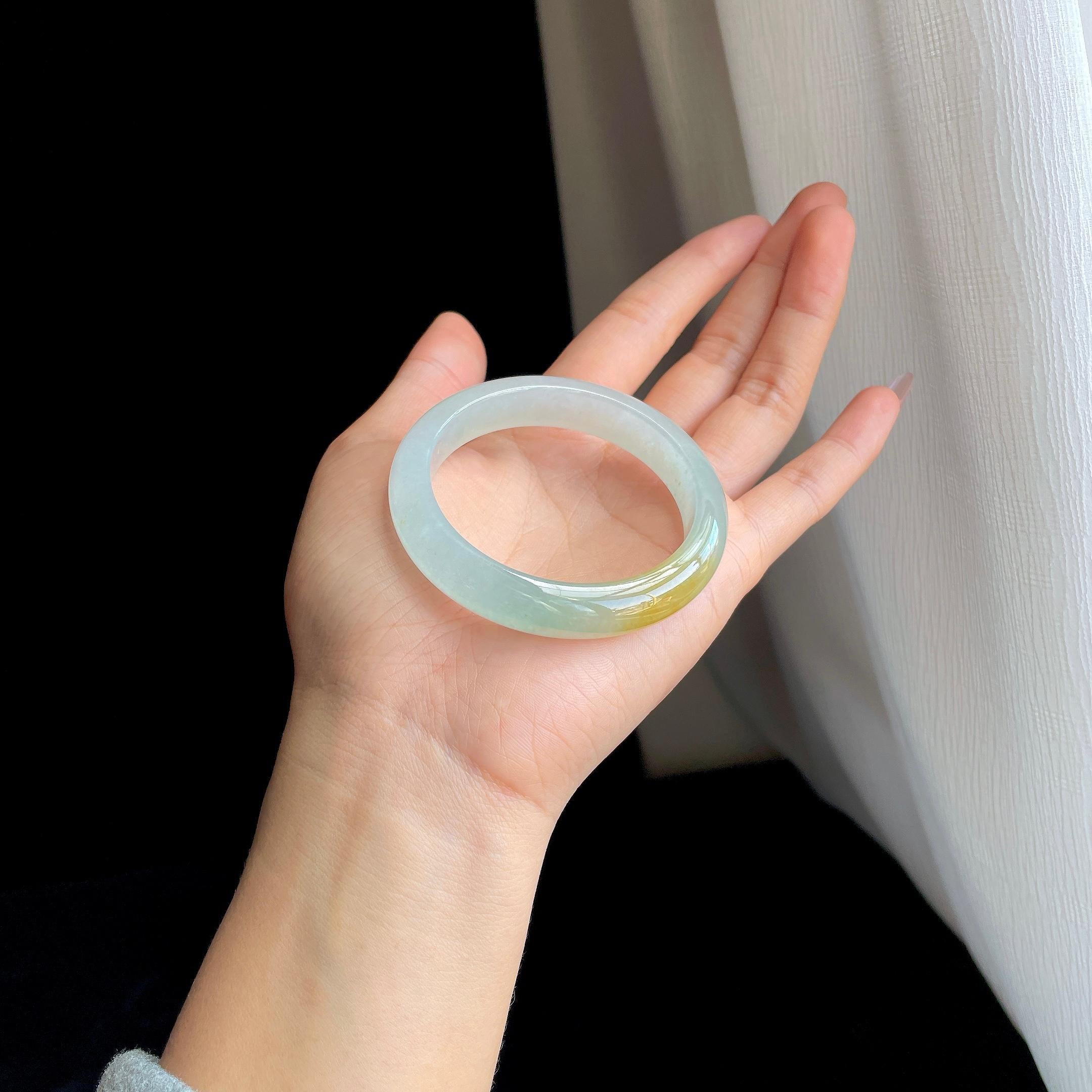 冰种黄翡翡翠平安镯（52mm）（yc316766）