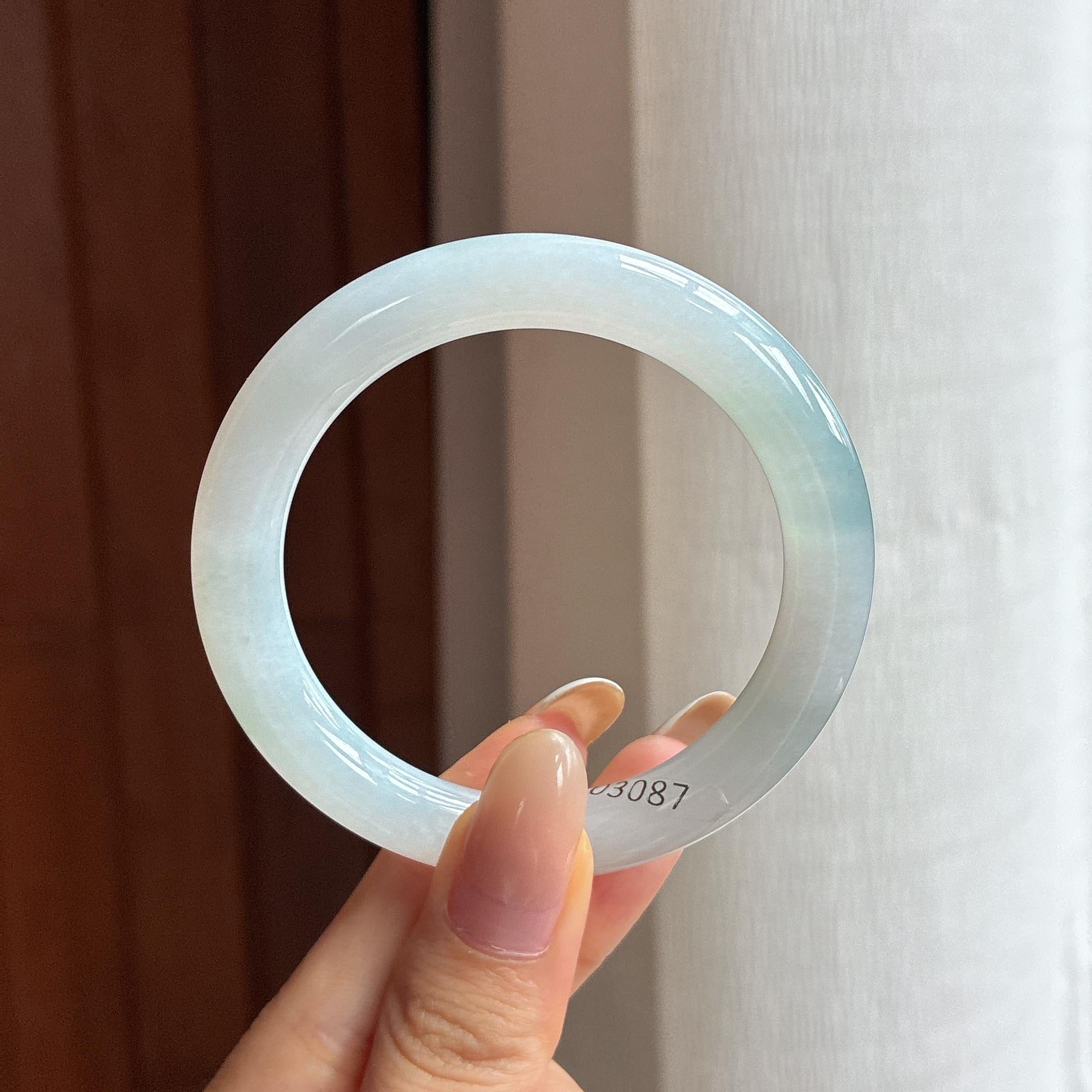 糯冰飘花翡翠圆条手镯（51mm)（yc417237）