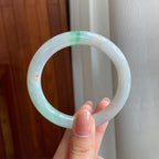糯冰飘花翡翠圆条手镯（55mm)（yc323655）
