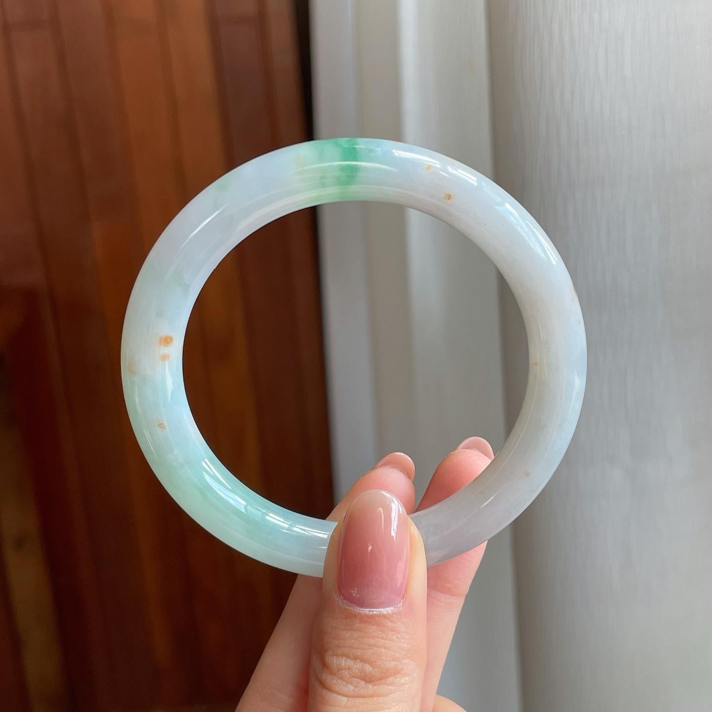 糯冰飘花翡翠圆条手镯（55mm)（yc323655）