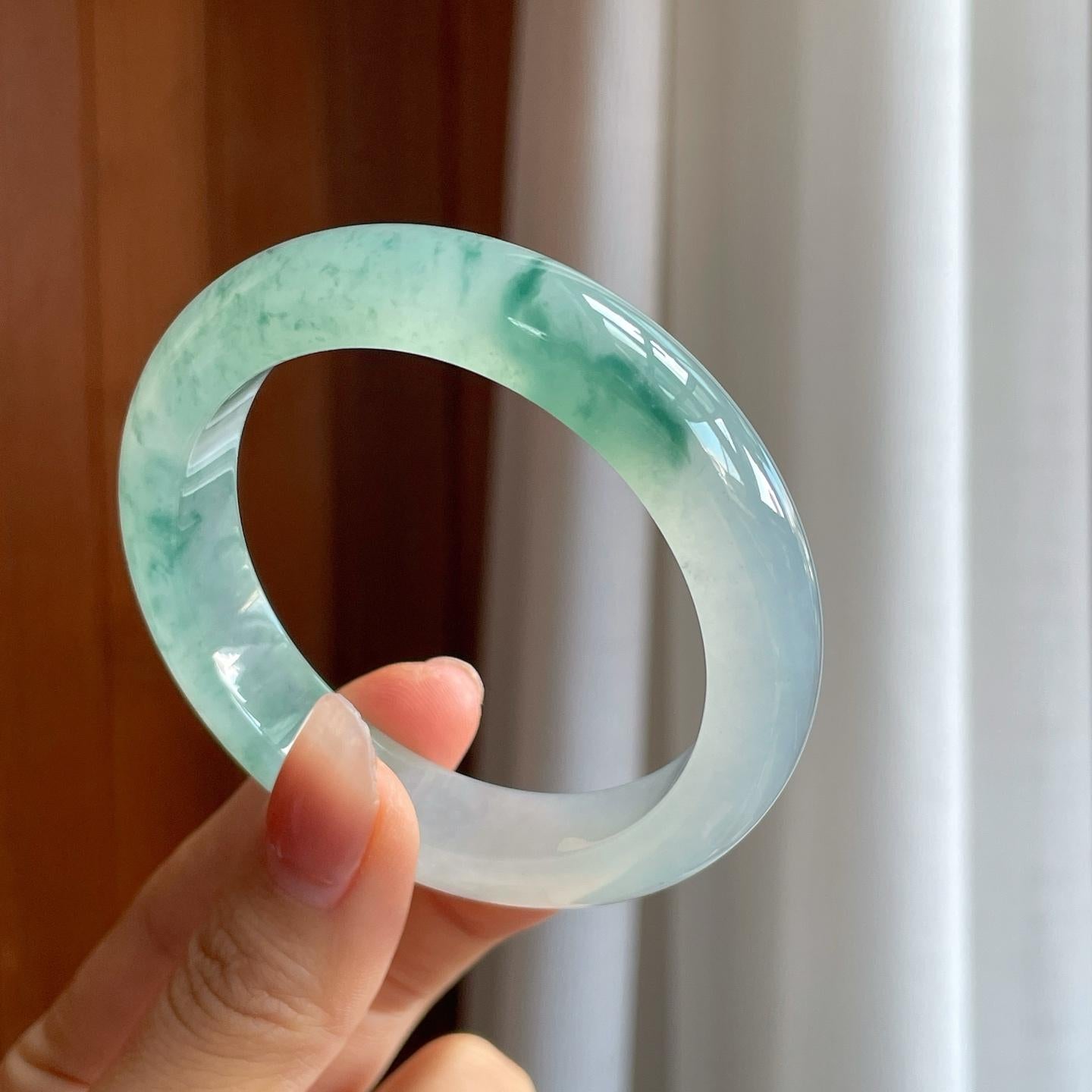 冰种飘花翡翠平安镯（54.6mm）（yc314120）