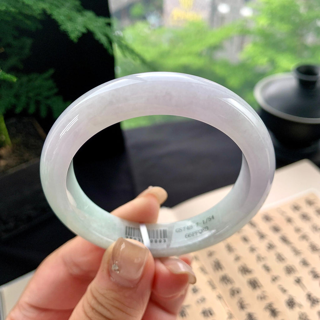 细糯种淡春彩正圈平安镯 54.3圈口 天然缅甸A货翡翠（yc473069）