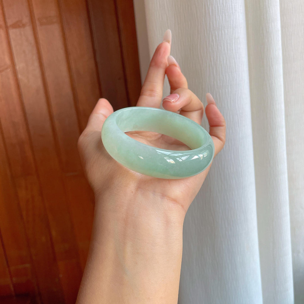 冰种晴底翡翠宽版平安镯（58mm）（yc312077）