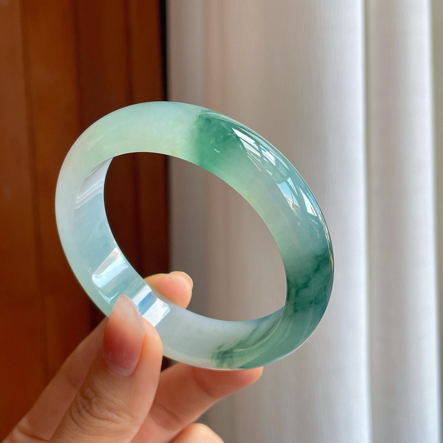 冰种飘花翡翠平安镯（56.7mm)（yc313032）
