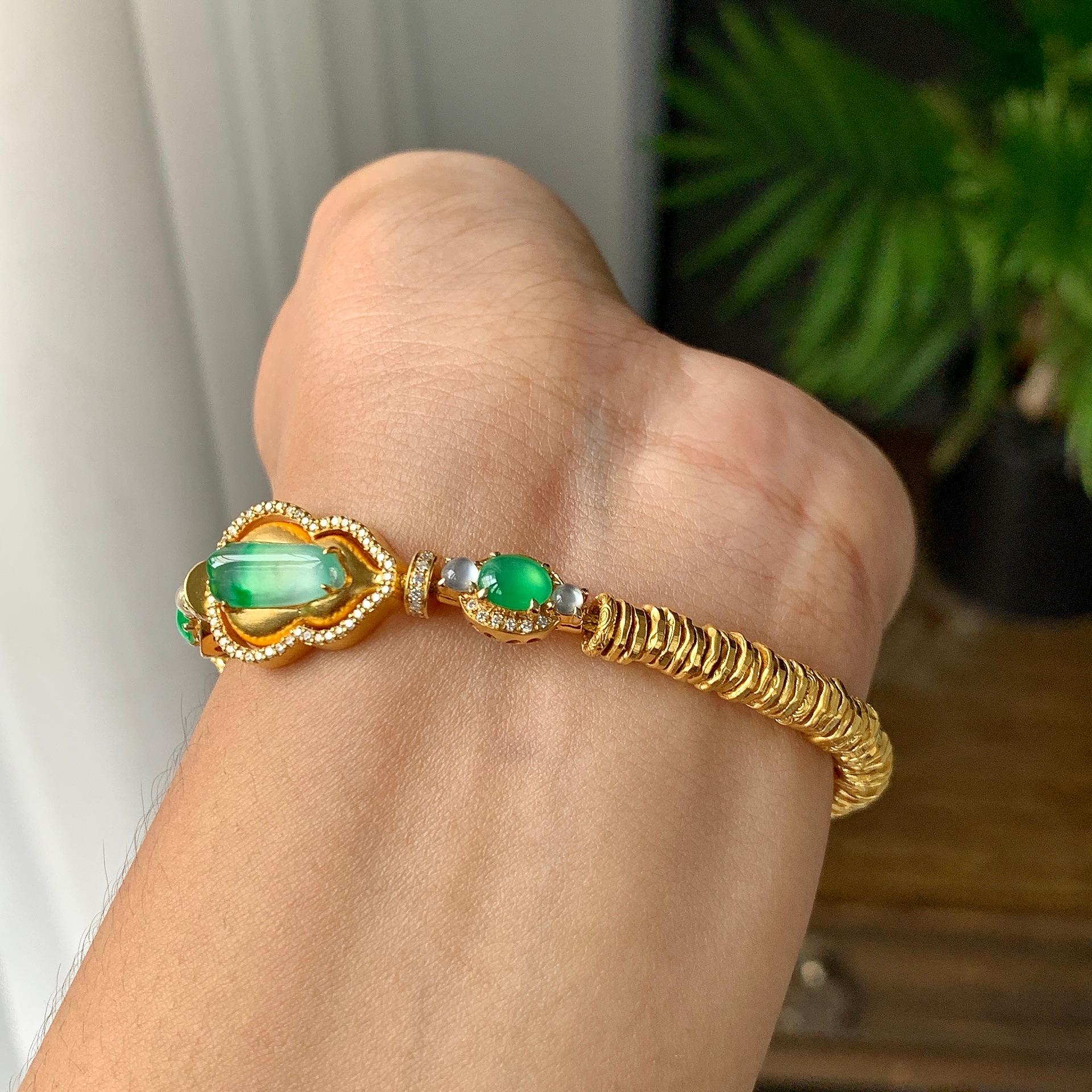 18K金钻+黄金镶糯冰种多彩盘缠手链（yc224990）