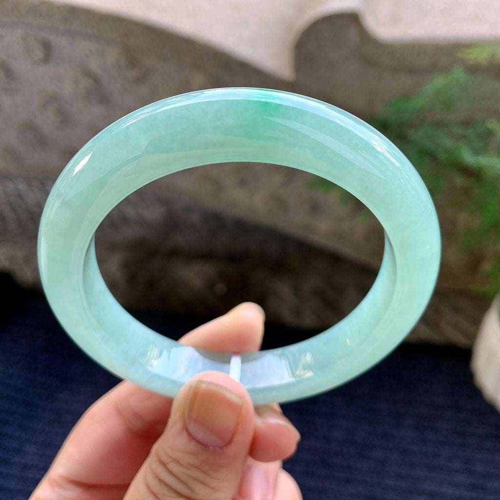 细糯种晴底飘绿平安镯（59mm）（yc264518）