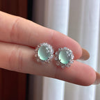 Bộ ba Ngọc Phỉ Thúy Myanmar tự nhiên loại A 18k đính đá băng chủng nền xanh nhạt phát quang (yc451547)