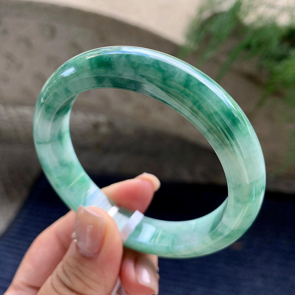 细糯种飘蓝花正圈平安镯  57.2圈口  天然缅甸A货翡翠（yc444697）