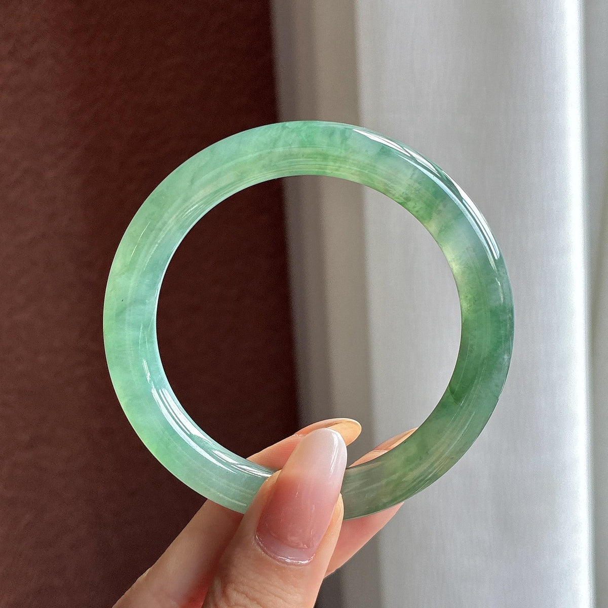 糯冰湖水绿圆条手镯 54圈（yc774778）