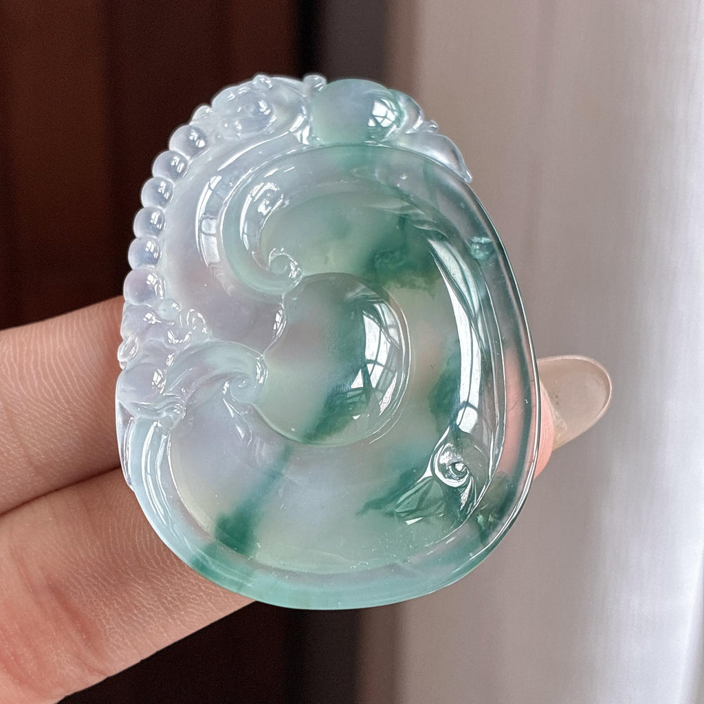 冰种飘花如意挂件 天然缅甸A货翡翠（yc504002）