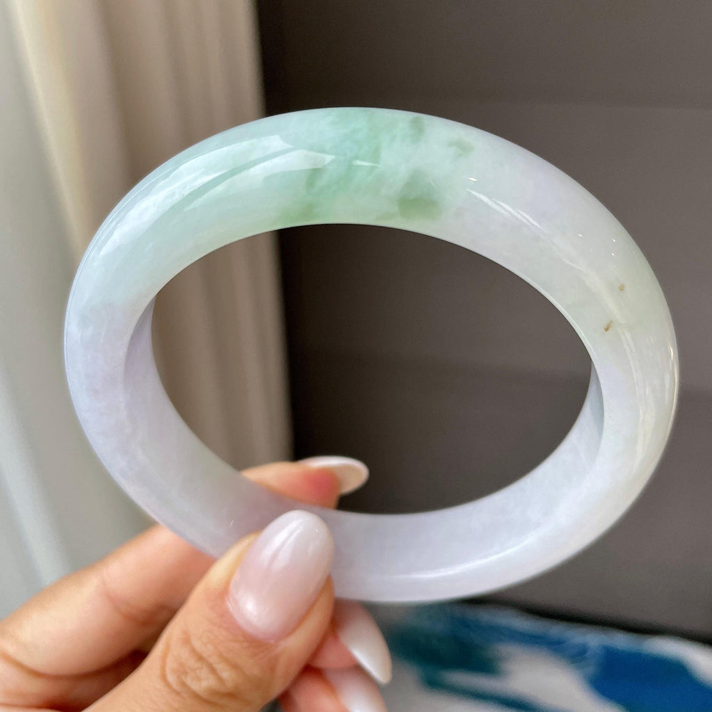 大圈口    细糯种飘花正圈平安镯    63圈     天然缅甸A货翡翠（yc409664）