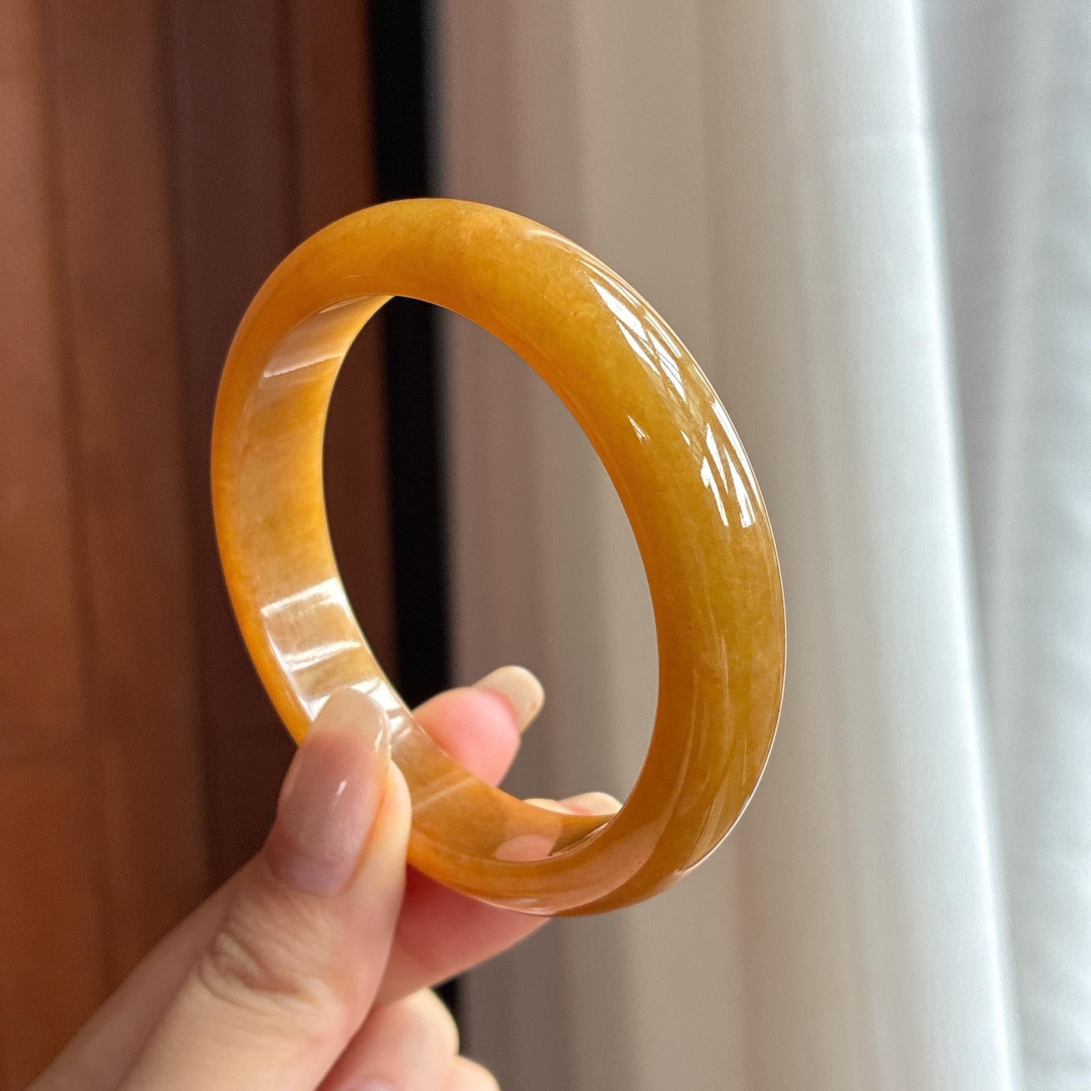 糯冰黄翡正圈平安镯 56圈 天然缅甸A货翡翠（yc453974）