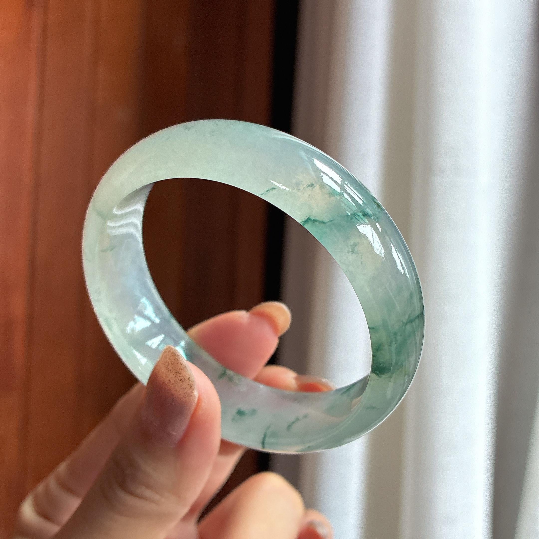 宽版 冰种飘花正圈53圈 天然缅甸A货翡翠（yc454467）