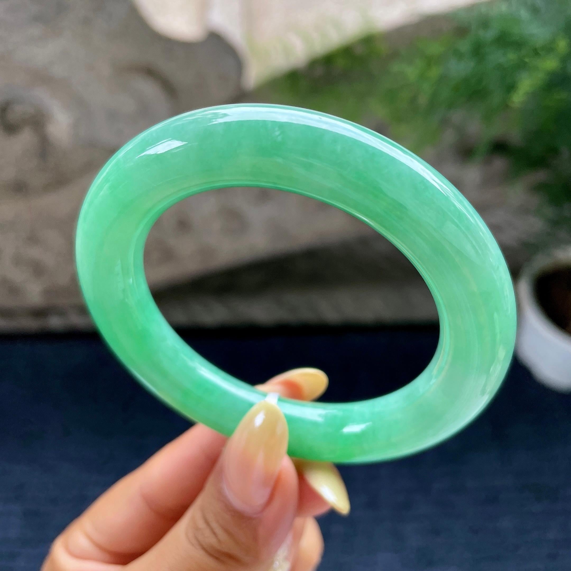 细糯种满绿圆条手镯55.1圈 天然缅甸A货翡翠（yc489316）