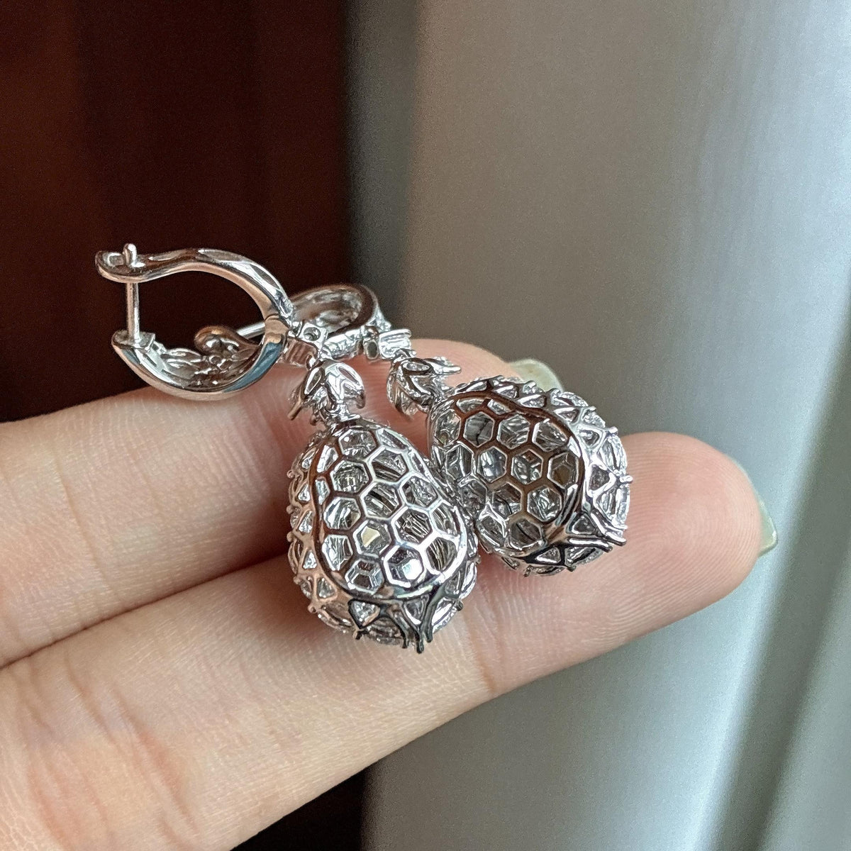 18k金镶冰种满绿葫芦耳饰（yc771034）
