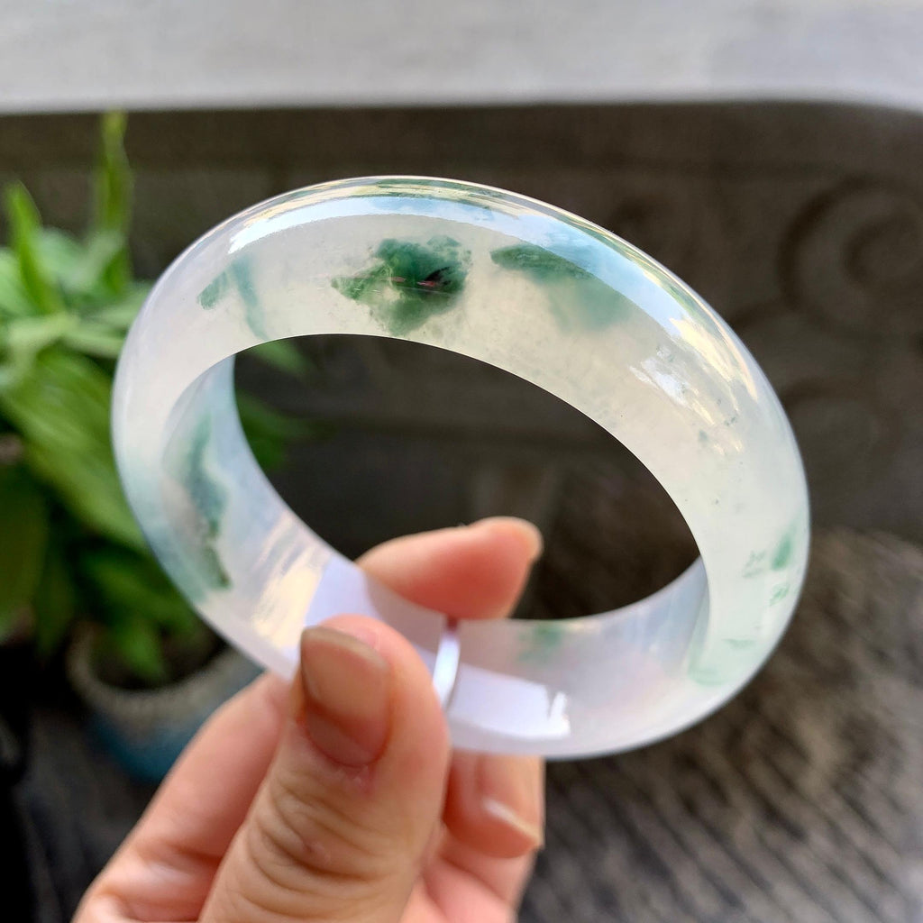 糯冰种飘花宽版轮胎手镯（56.8mm）（yc309460）
