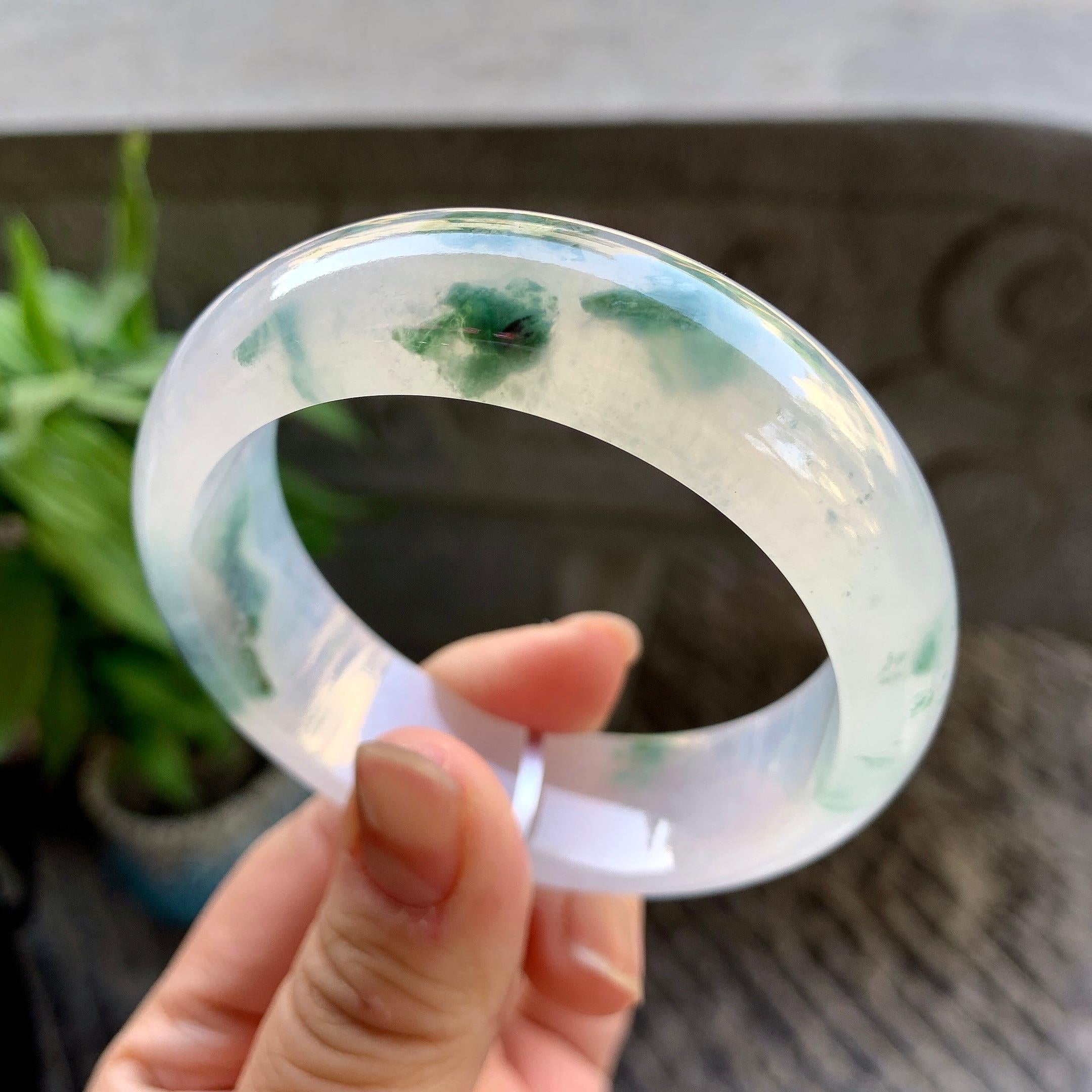 糯冰种飘花宽版轮胎手镯（56.8mm）（yc309460）