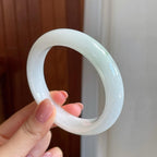 糯冰白月光带飘花翡翠平安镯（57.5mm)（yc322577）