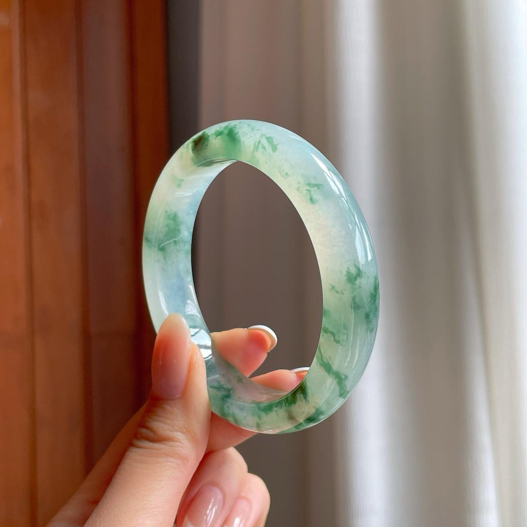 冰种飘花翡翠平安镯（56mm)（yc388726）