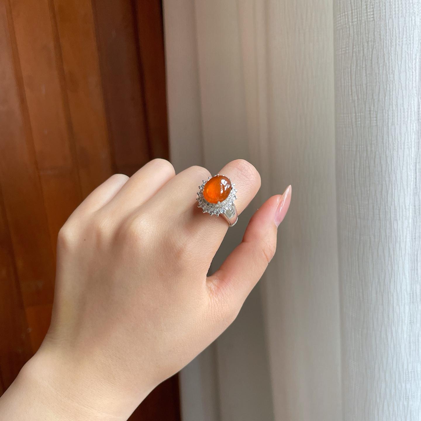 铜托冰种黄翡翡翠蛋面（yc346238）