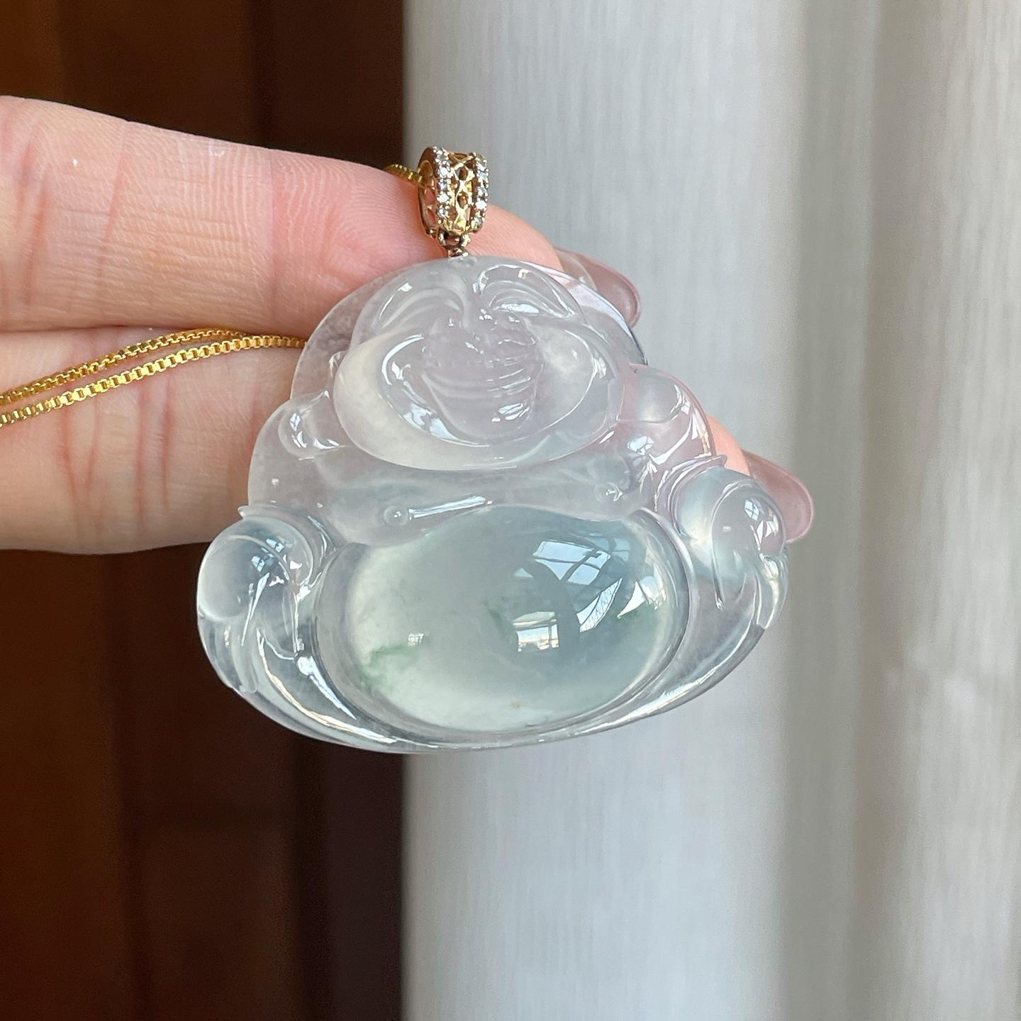 18k金钻镶冰种飘花翡翠佛公（yc292717）