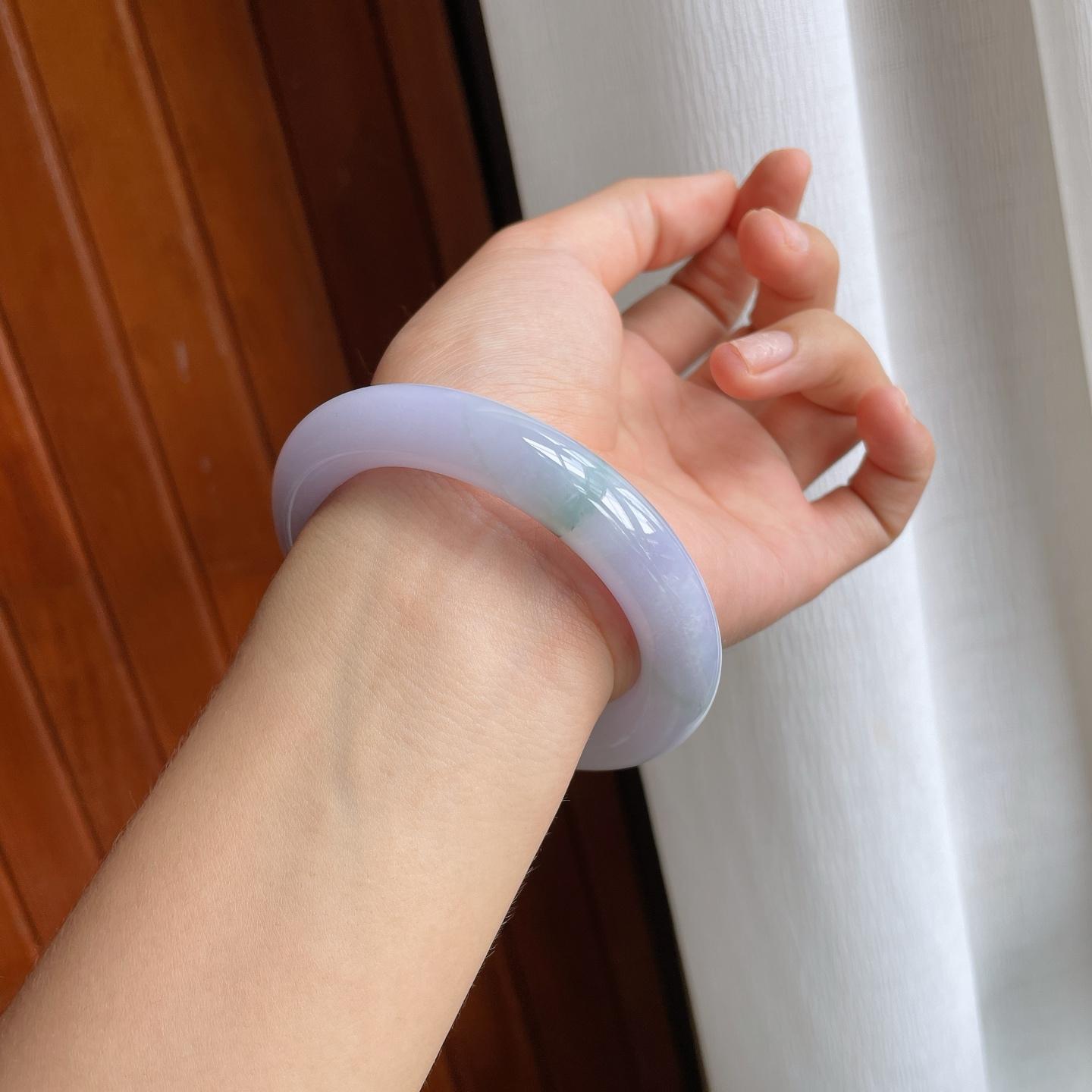 糯冰紫罗兰飘花翡翠圆条手镯（58mm）（yc221932）
