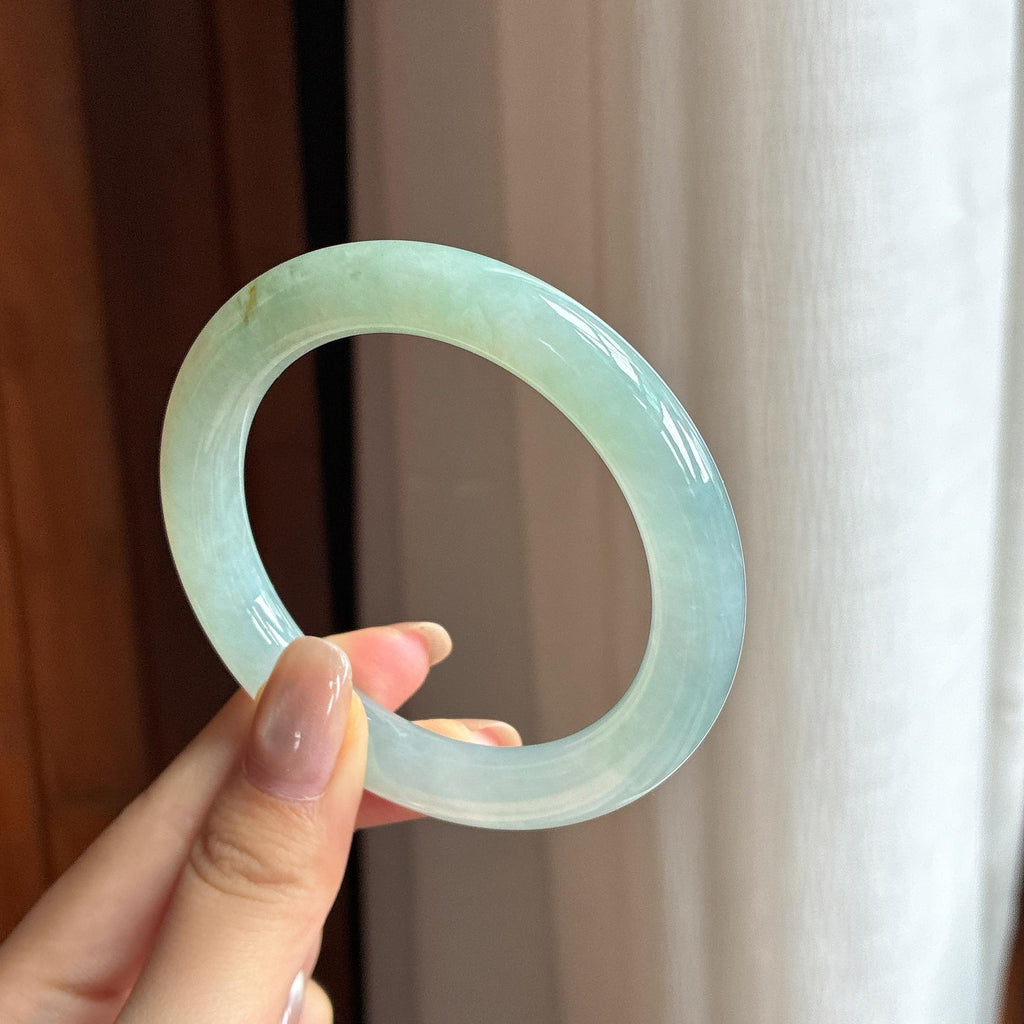 糯冰蓝晴翡翠圆条手镯 55圈（yc436762）