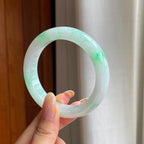 糯冰带色翡翠平安镯（56.5mm)（yc416031）