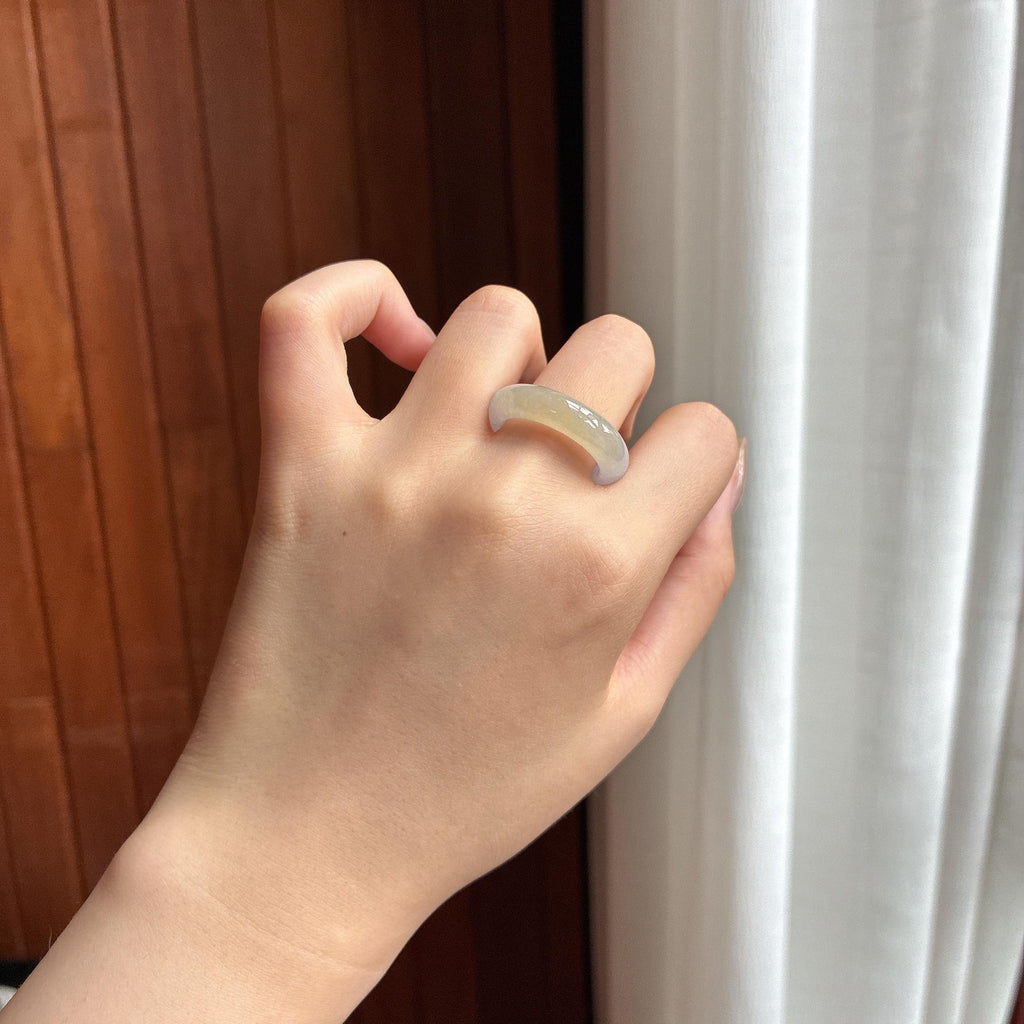 糯冰黄翡戒圈 天然缅甸A货翡翠（yc455073）