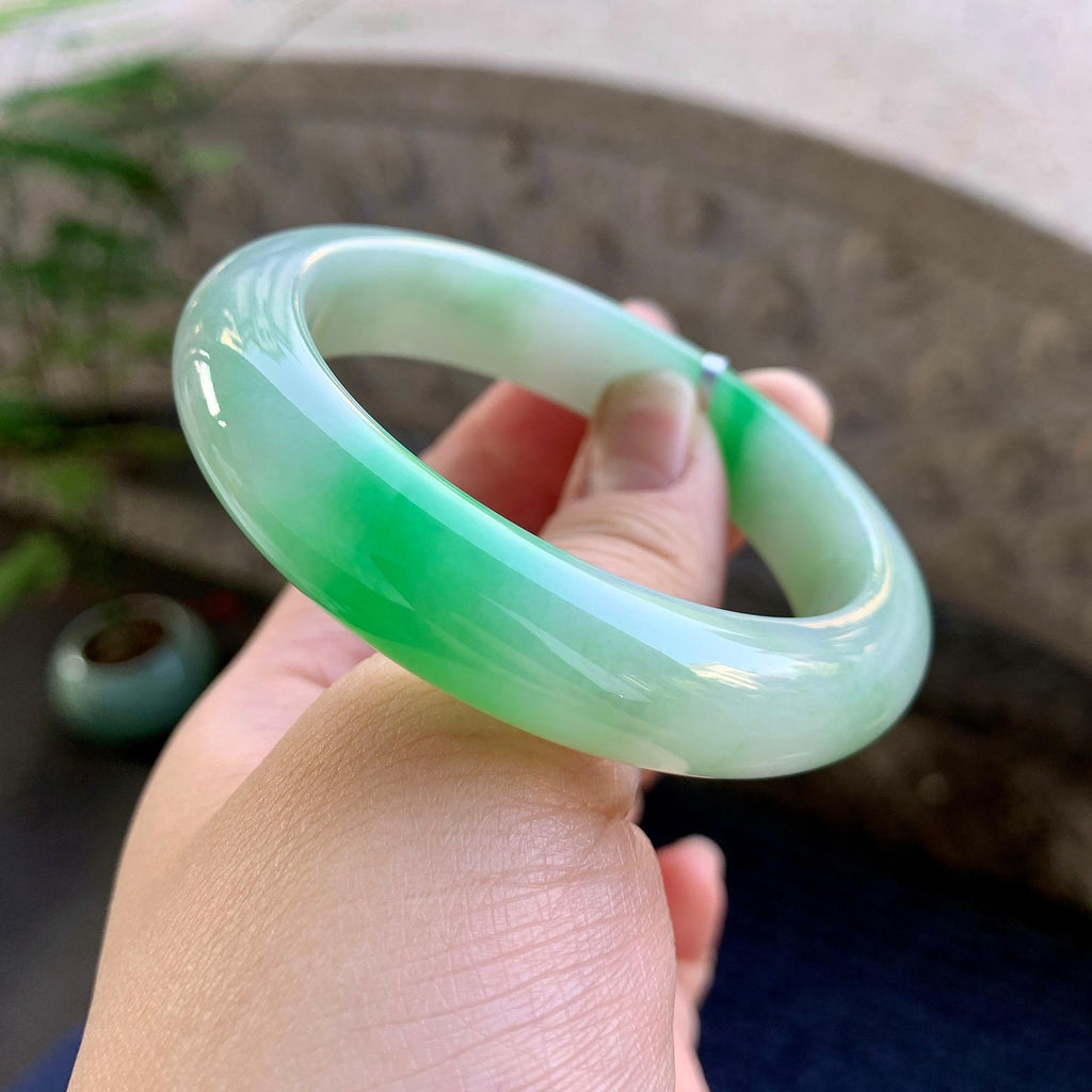 细糯种飘绿平安镯（54mm）（yc264511）