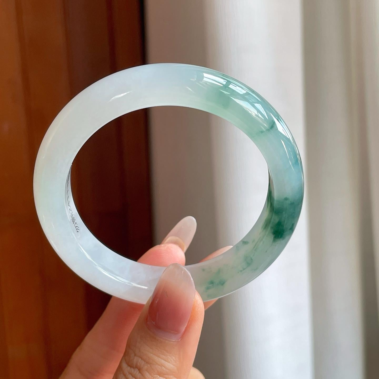 冰种飘花翡翠平安镯（55.5mm）（yc310359）