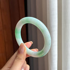 糯冰带色翡翠圆条手镯 54圈（yc436797）