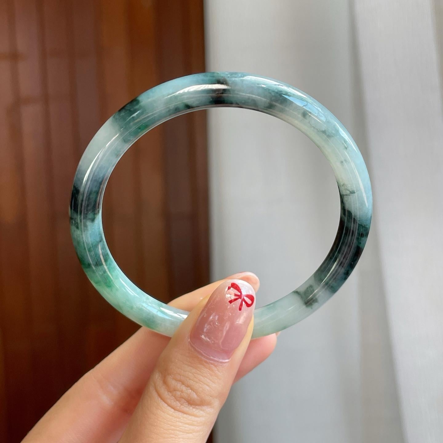 糯冰水墨花翡翠圆条手镯（54mm）（yc318585）