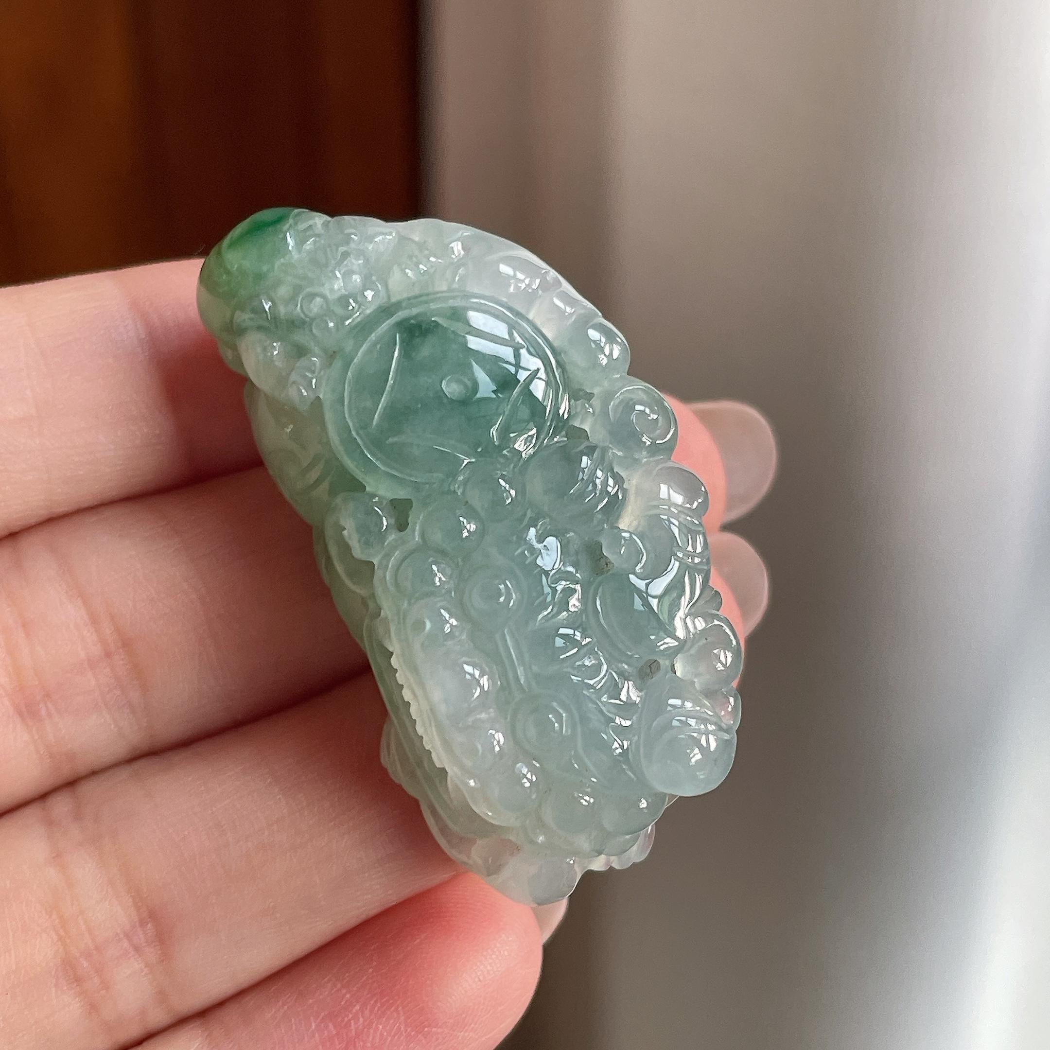 糯冰飘花貔貅挂件 天然缅甸A货翡翠（yc699163）