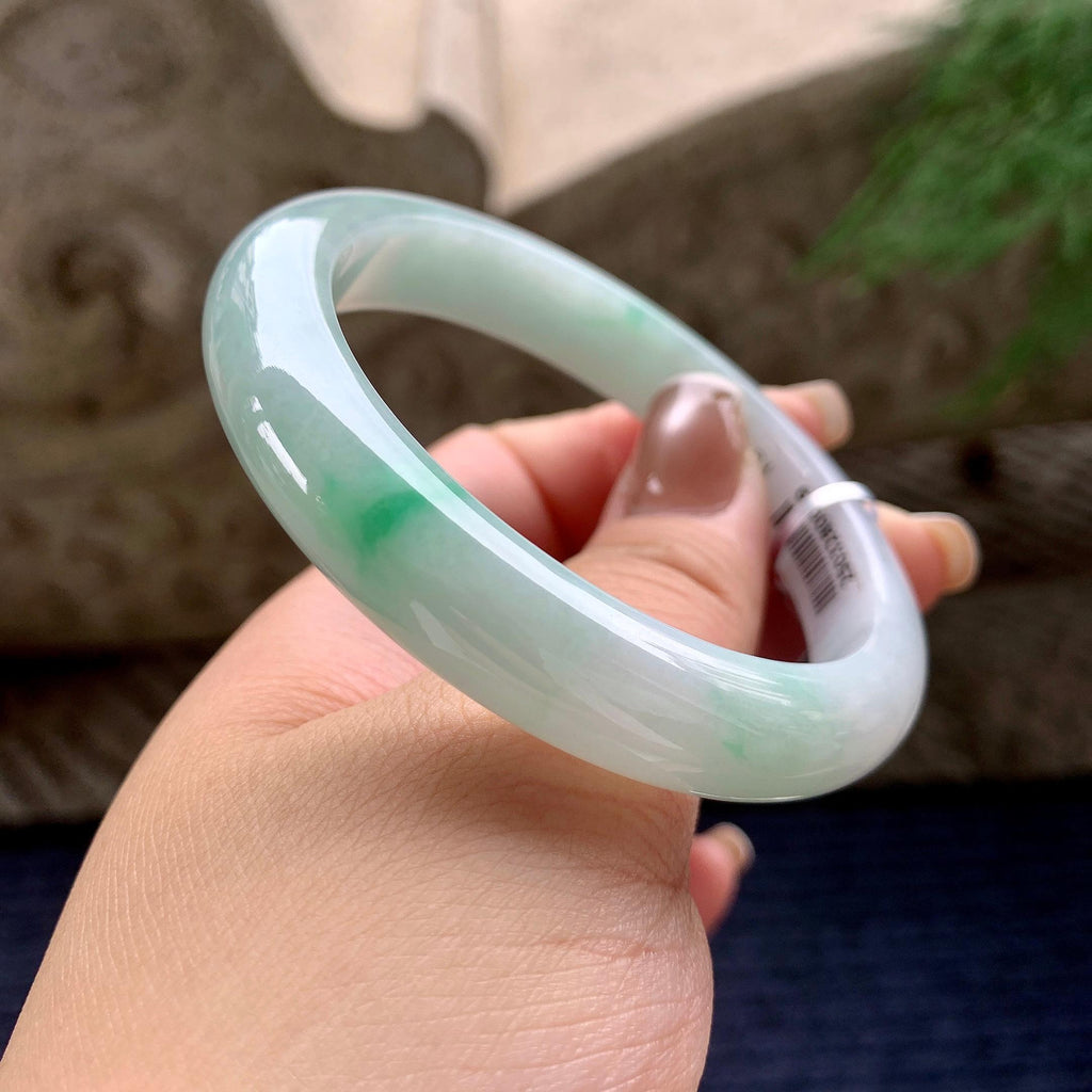 细糯种飘绿花正圈平安镯 57.3圈口 天然缅甸A货翡翠（yc372343）