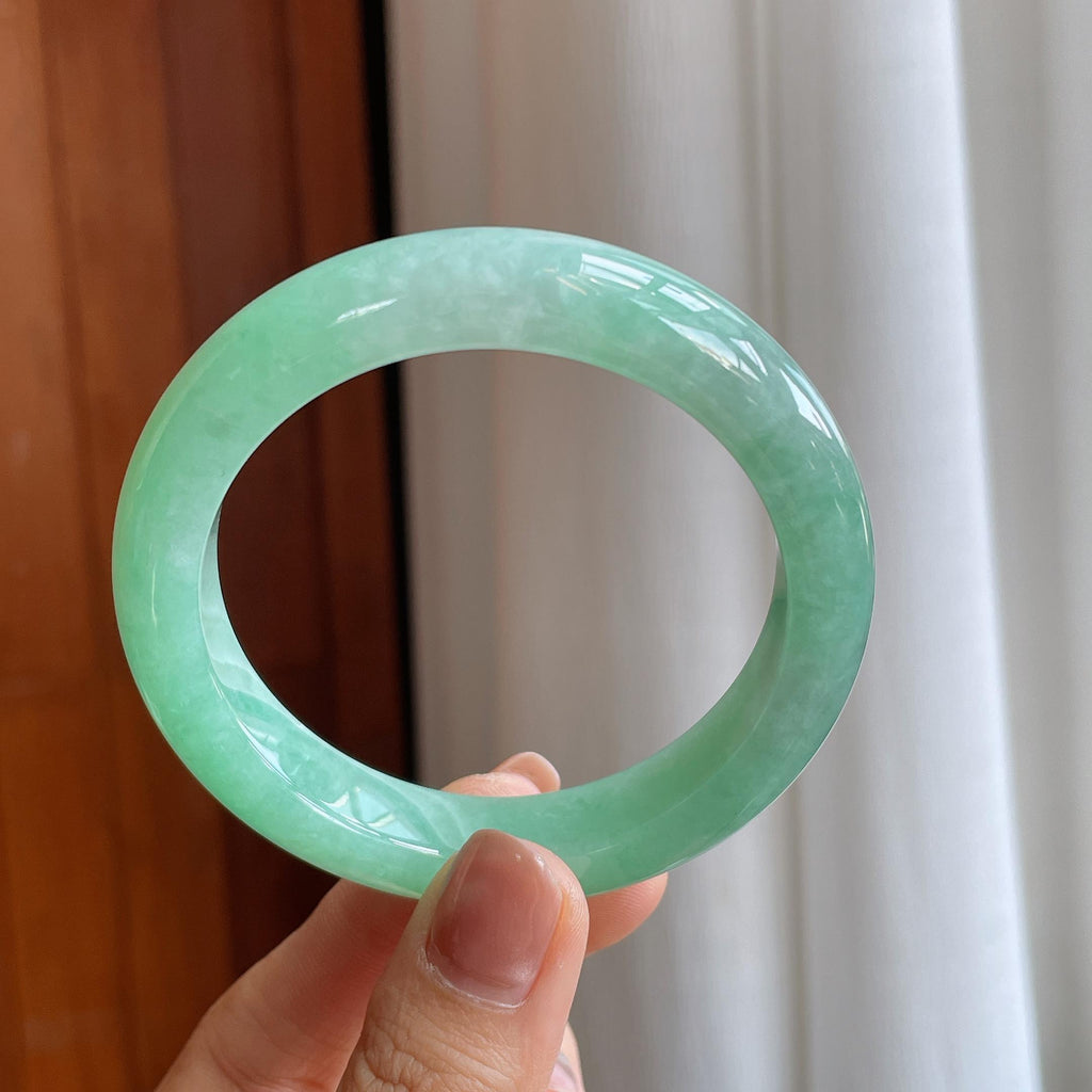 糯冰果绿翡翠平安镯（55mm）（yc288652）