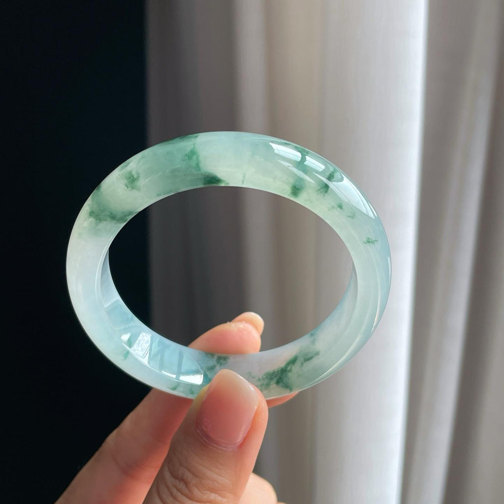 冰种飘花翡翠平安镯（53.2mm）（yc391225）