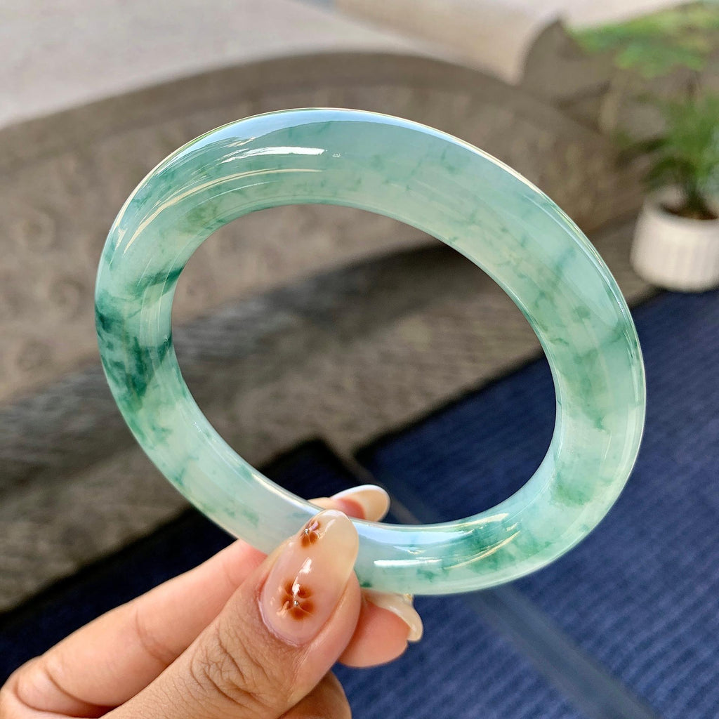 糯冰种飘花圆条手镯（57.7mm）（yc248141）