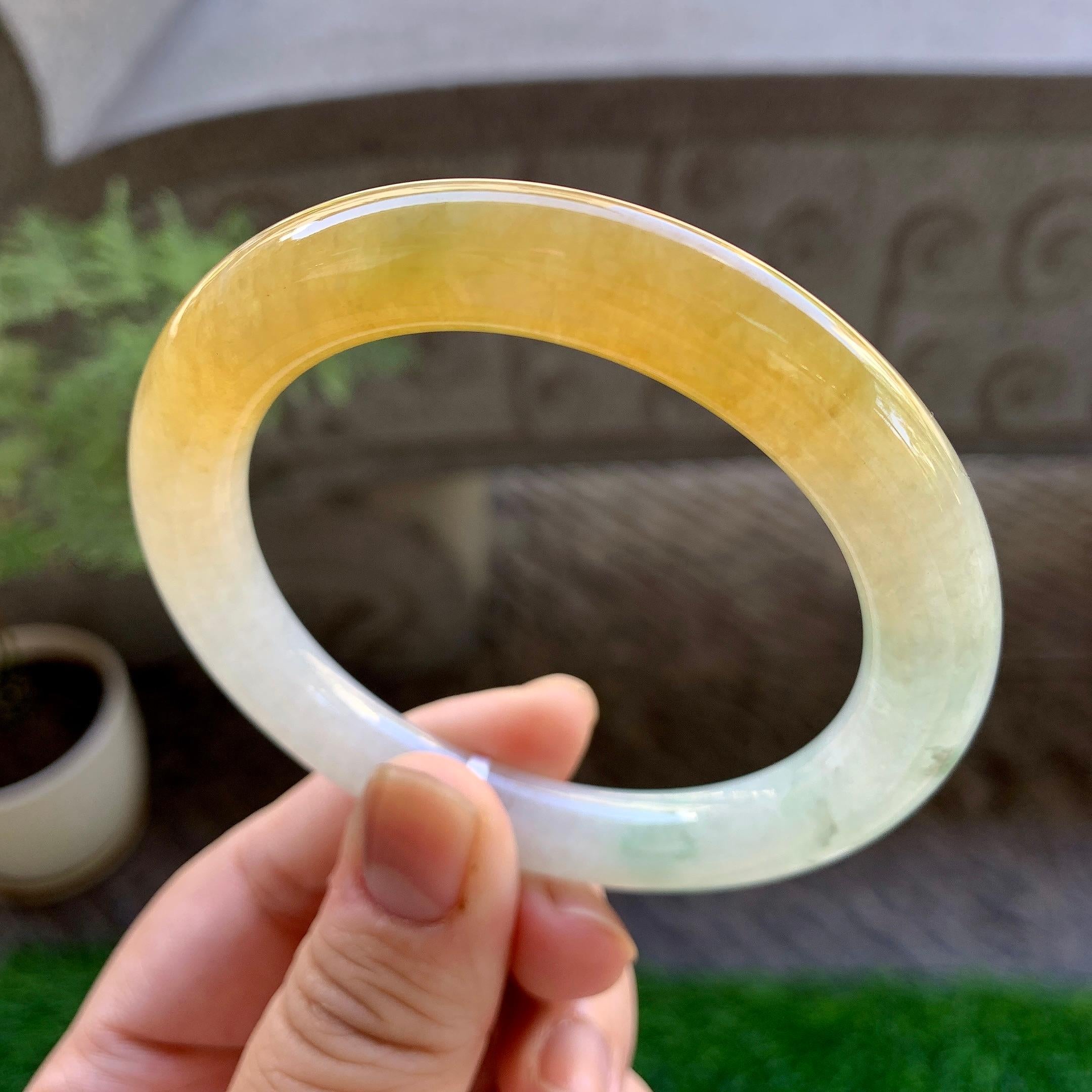 细糯种黄翡圆条手镯（56.2mm）（yc246658）