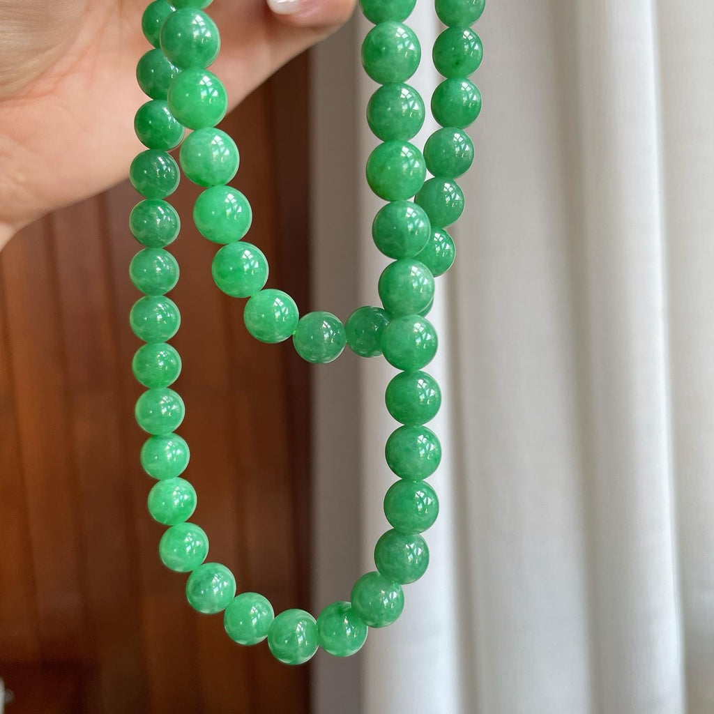 糯种满绿翡翠珠串项链（yc266496）