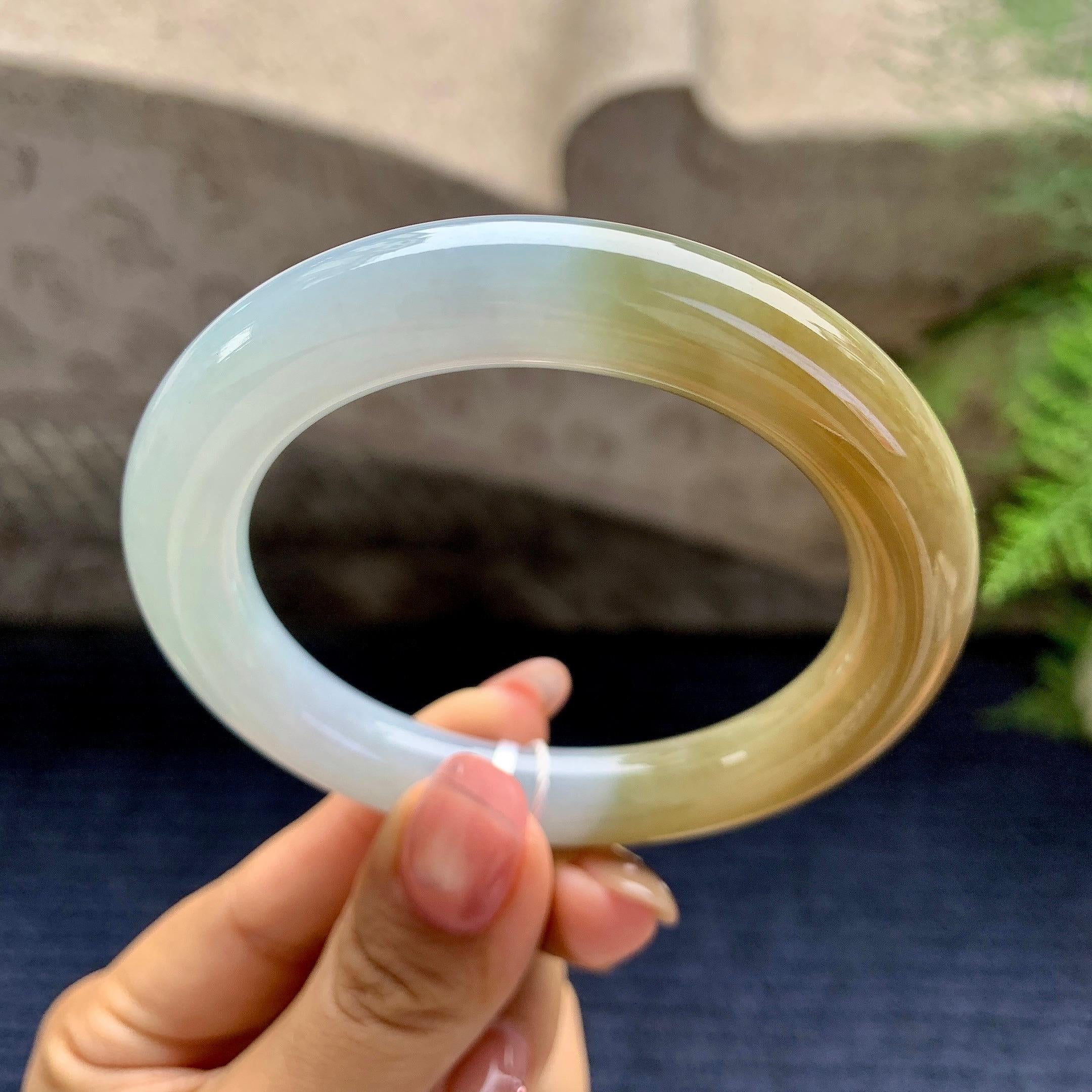 细糯种黄翡圆条手镯（55.2mm）（yc280872）