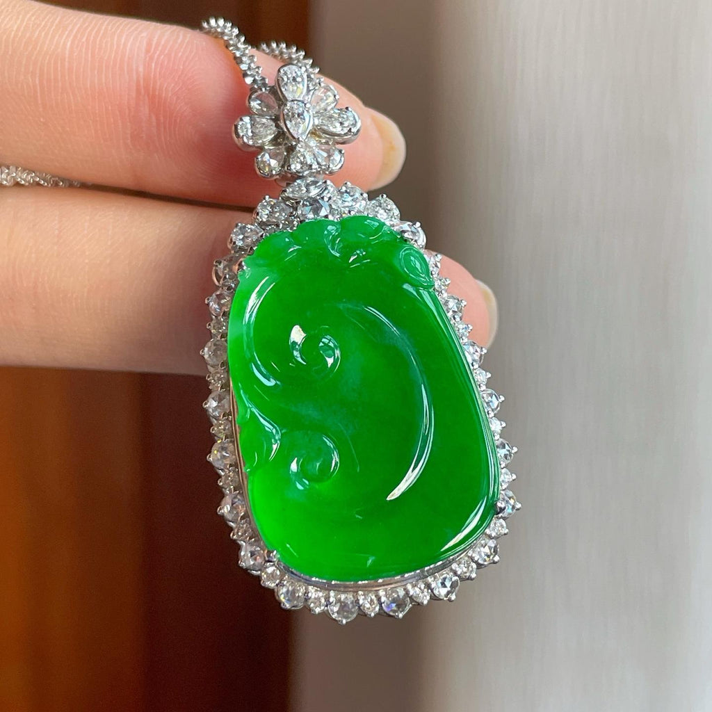 18k金镶冰种阳绿翡翠如意（yc381730）