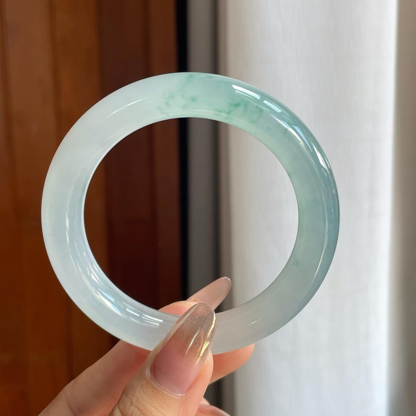 冰种飘花翡翠圆条手镯（56.5mm）（yc229795）