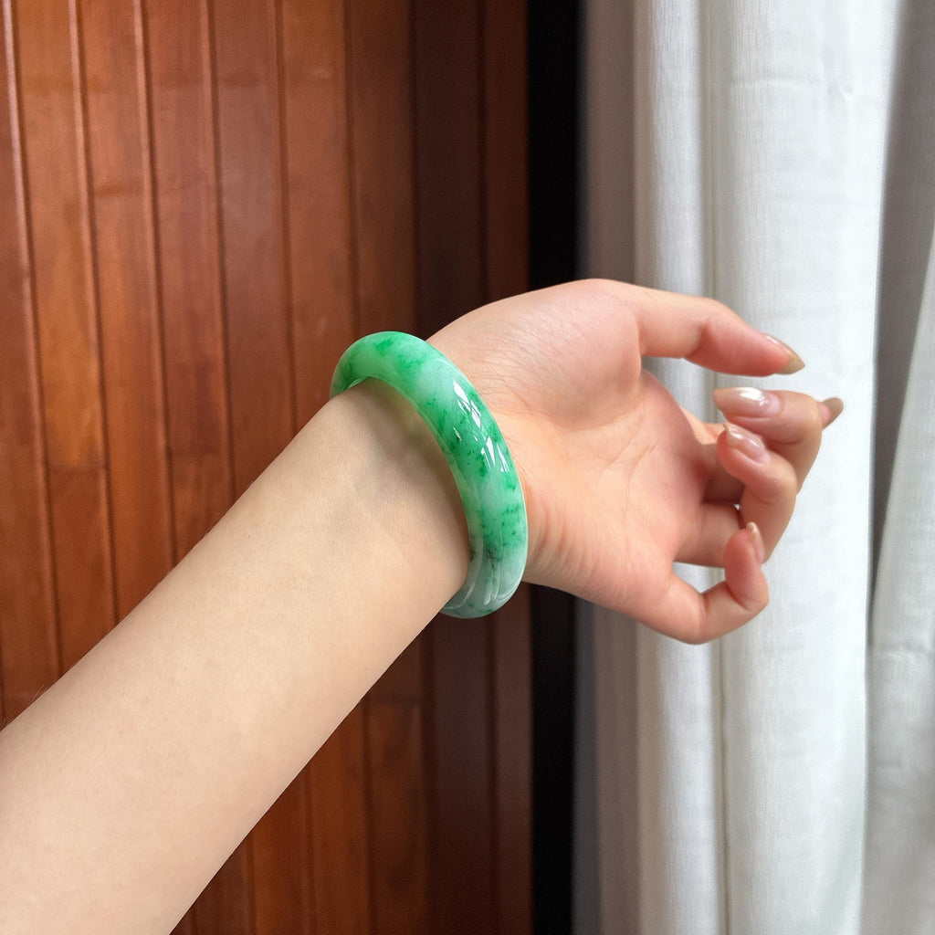 细糯种飘花正圈平安镯 53圈 天然缅甸A货翡翠（yc454461）