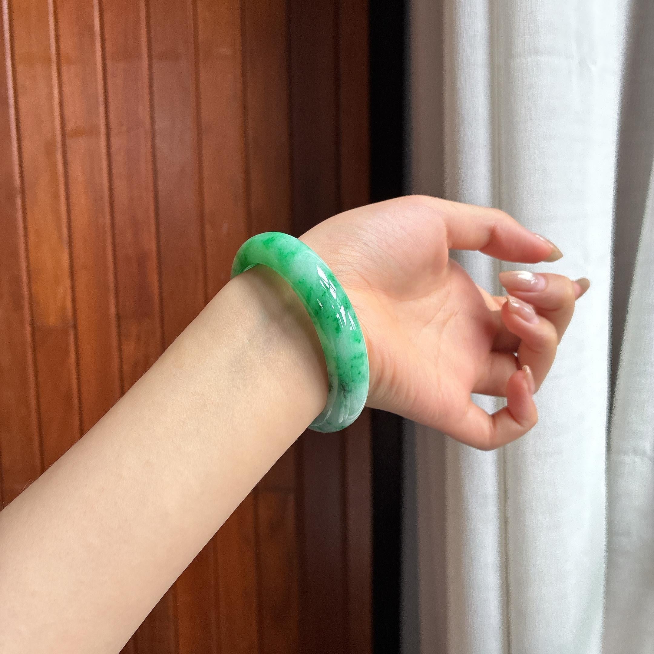 细糯种飘花正圈平安镯 53圈 天然缅甸A货翡翠（yc454461）